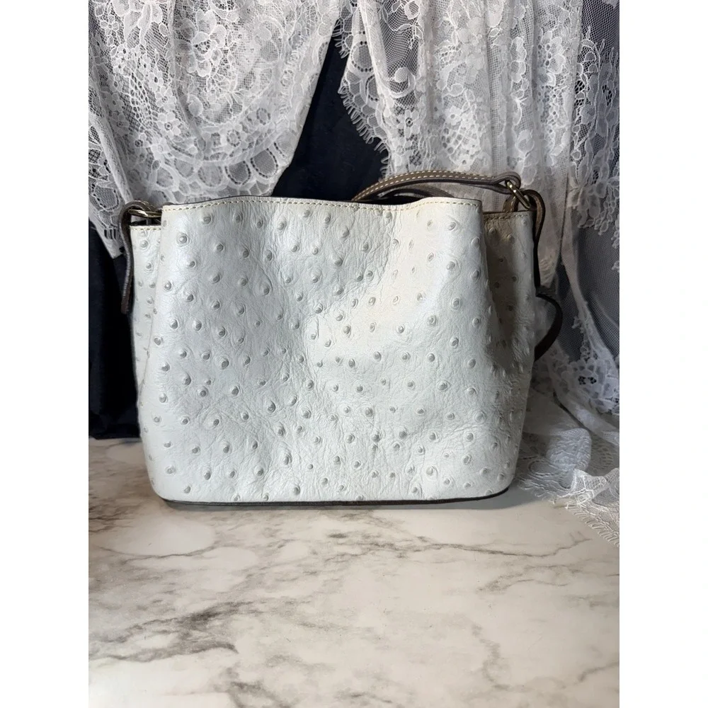 Dooney & Bourke Ostrich Embossed Leather Satchel Crossbody Gray Bag (A2961)